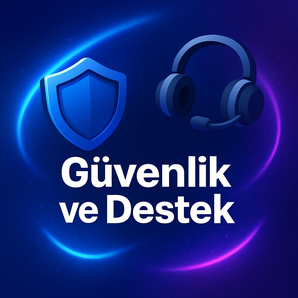Kalkan ve kulaklık simgeleriyle güvenli destek teması