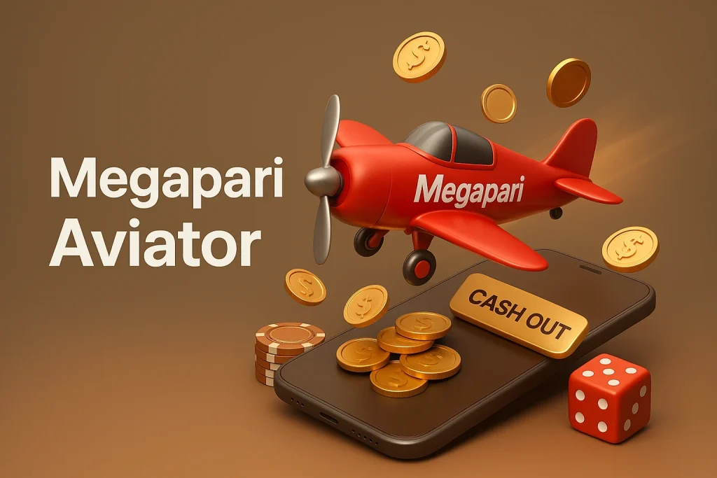 Megapari Aviator oyununda kırmızı uçak ve “Cash Out” düğmeli 3D görsel