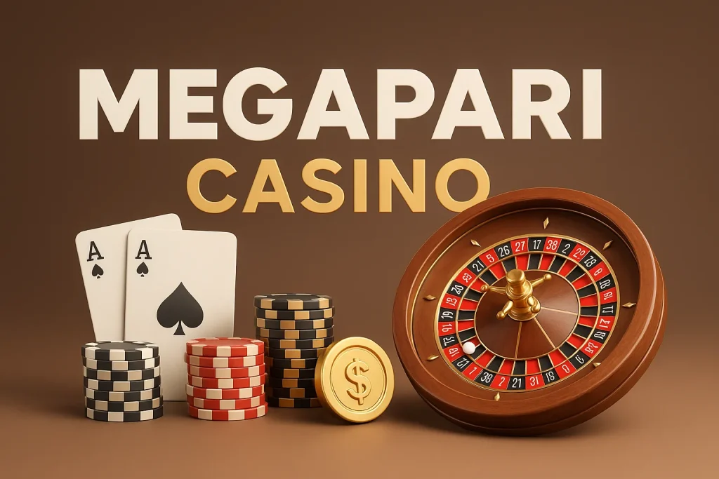 Megapari Casino 3D rulet masası, fişler ve iskambil kartları